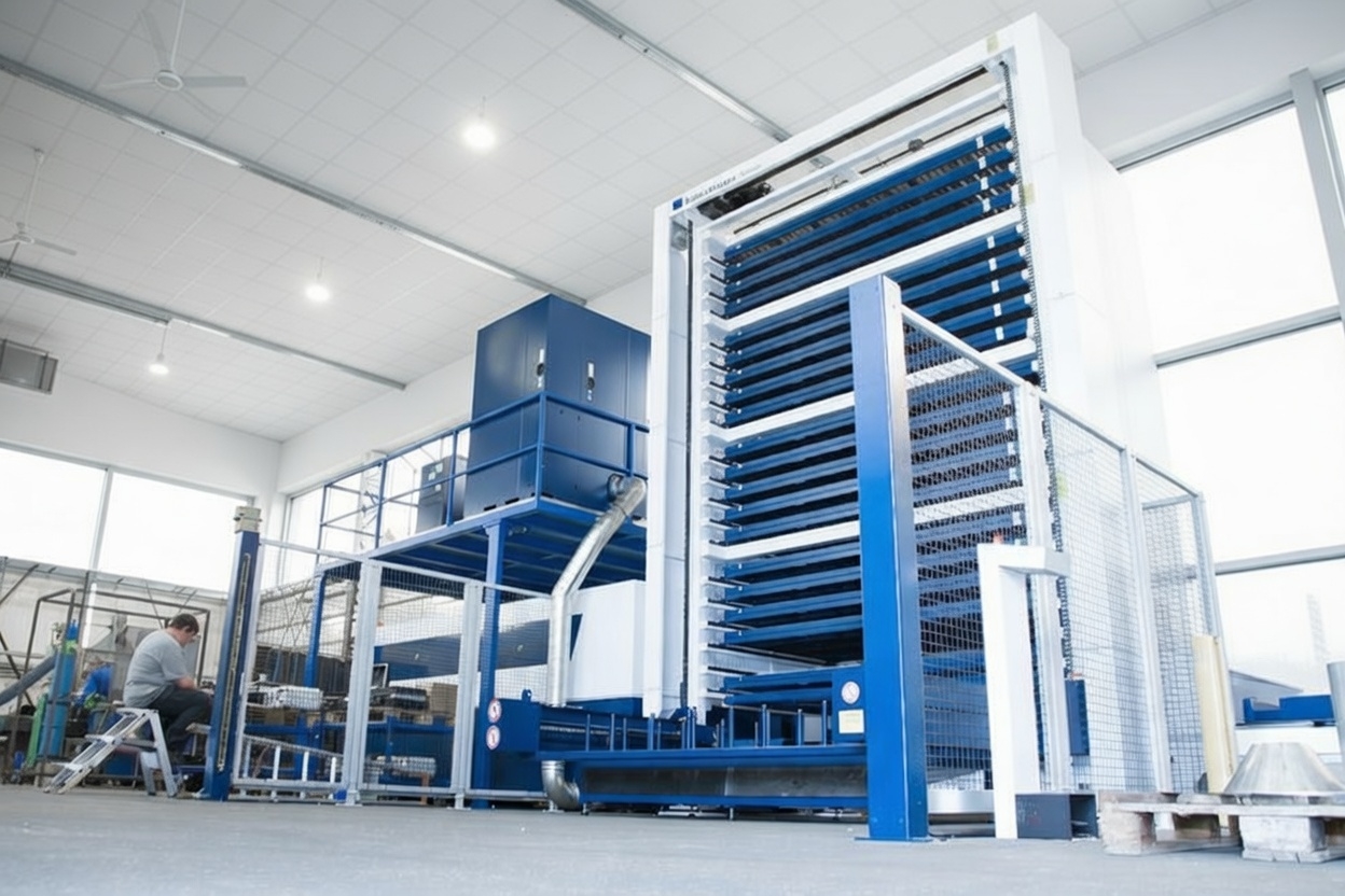 Automatisierte Laseranlage, platzsparend aufgestellt